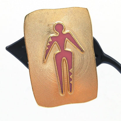 Vintage Laurel Burch "Old Soul" Clip Earrings, Red Enamel, Gold Plated