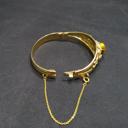 Gemstone Filigree Hinged Bracelet, Safety Chain, 1940s Vintage Jewelry