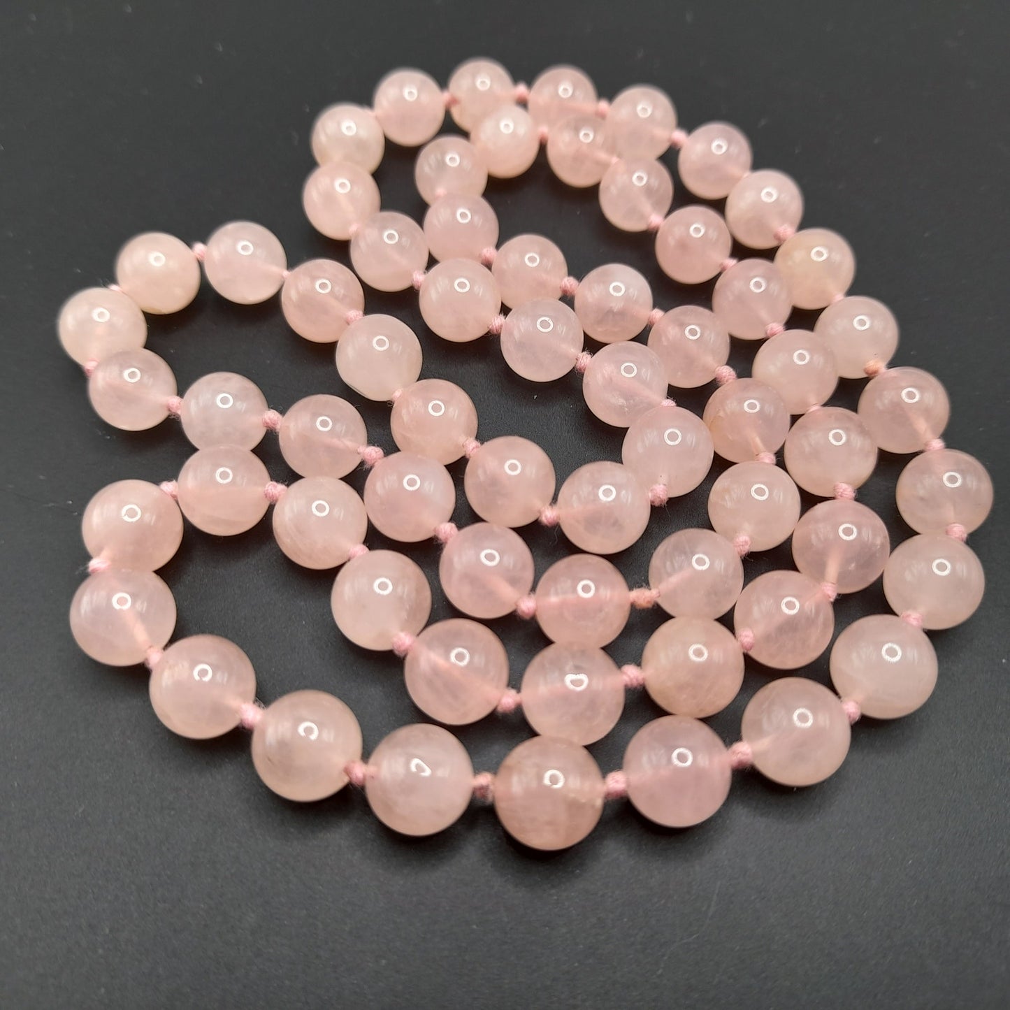 Vintage Pink Quartz Hand-Knotted Necklace – 30 Inches, No Clasp