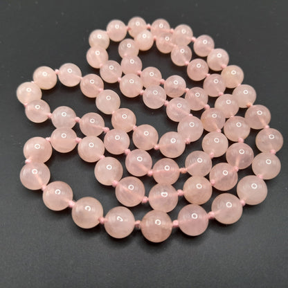 Vintage Pink Quartz Hand-Knotted Necklace – 30 Inches, No Clasp