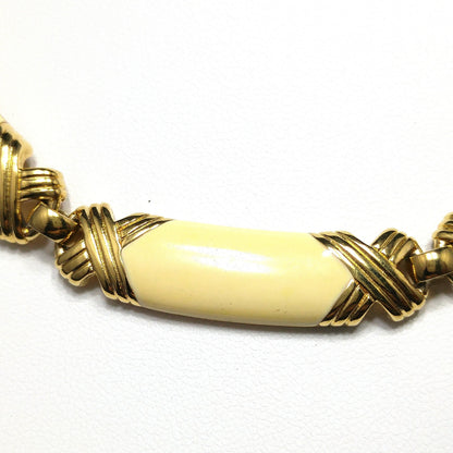 Monet Cream Enamel Link Necklace, Gold Plated, 1980s Vintage Jewelry
