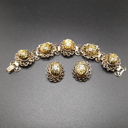 Vintage Glitter Lucite Bracelet Earrings Set, Book Chain, 1950s Vintage Jewelry