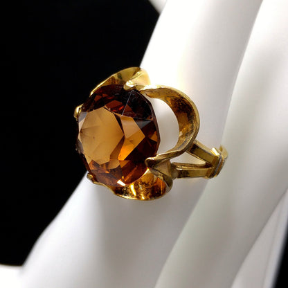 Clark & Coombs Topaz Glass Ring, 10K Gold Filled, 1940s Vintage Jewelry