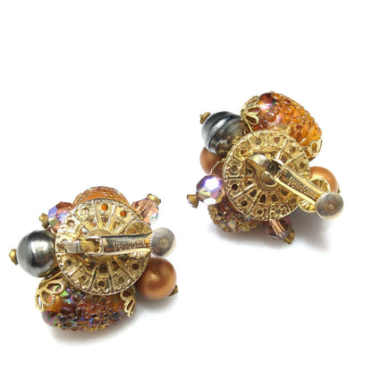 Vendome Topaz Beaded Earrings, Art Glass, Aurora Borealis, 1960s Vintage Jewelry