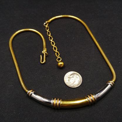 Crown Trifari Two Toned Choker Necklace, Gold Plated, 1960s Vintage Jewelry