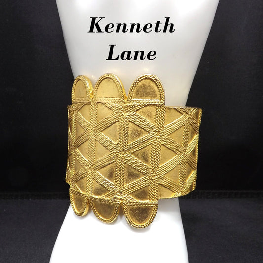 Kenneth Lane Large Hinged Bracelet, Gold Plated, Vintage Jewelry