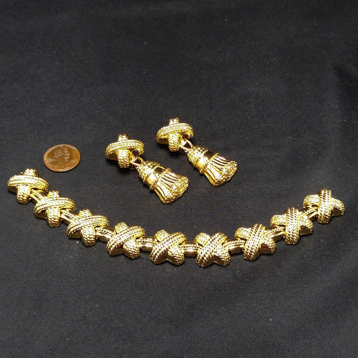 Vintage Ivana Tassel Earrings & Bracelet Set, Gold Plated, 1990s Vintage Jewelry