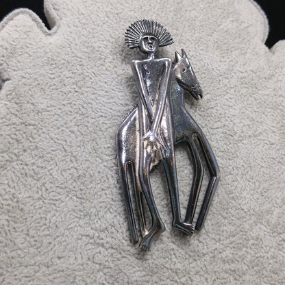 Laurel Burch Spirit Man and Horse Brooch & Pendant, Rhodium Plated, 1980s