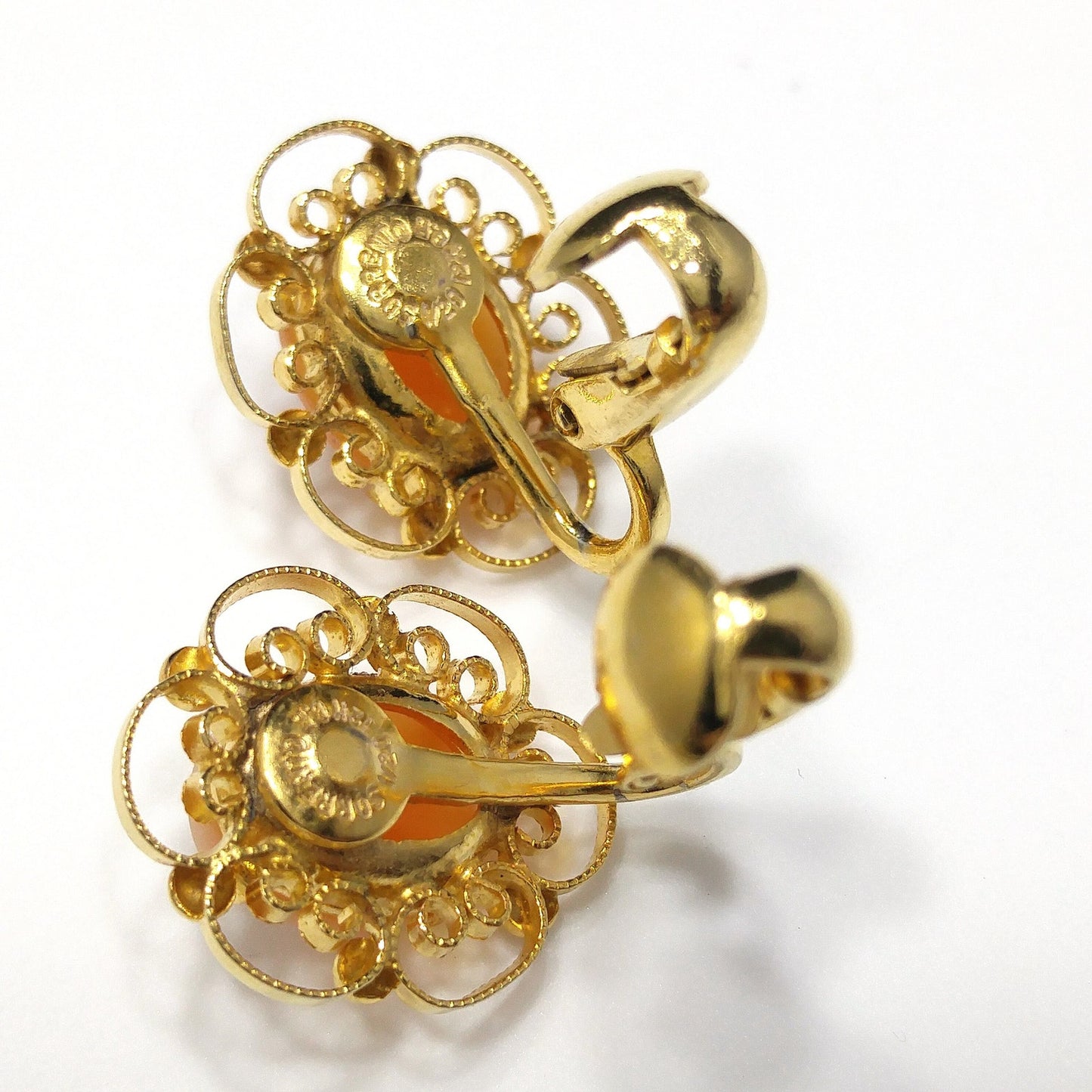 Sorrento Shell Cameo Clip Earrings, 12K Gold Filled, 1950s Vintage Jewelry