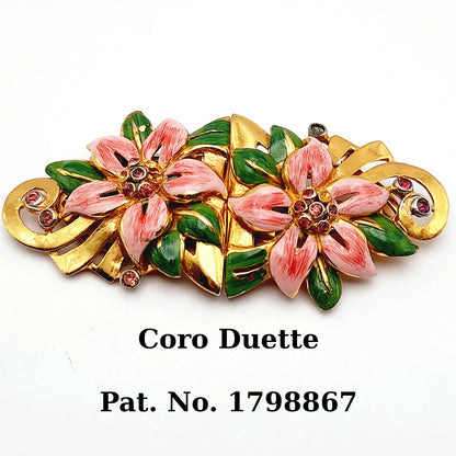 Coro Duette 1930s Enamel Floral Brooch or Two Dress Clips