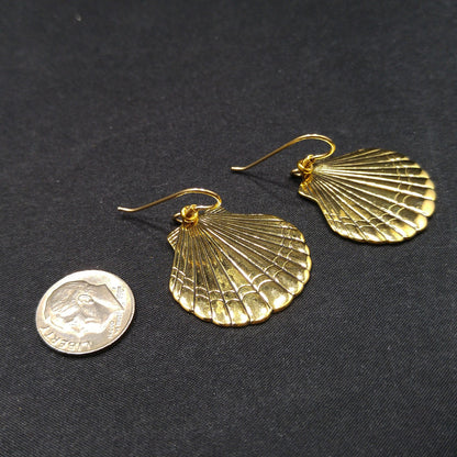 Laurel Burch Seashell Dangle Earrings, Gold Plated, Gold Filled Ear Wires, 1980s