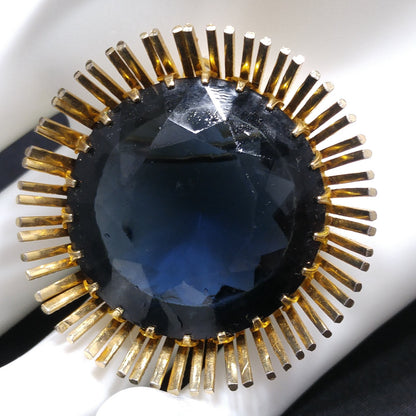 Kramer Large Blue Glass Brooch Pendant, Gold Plated, 1950s Vintage Jewelry