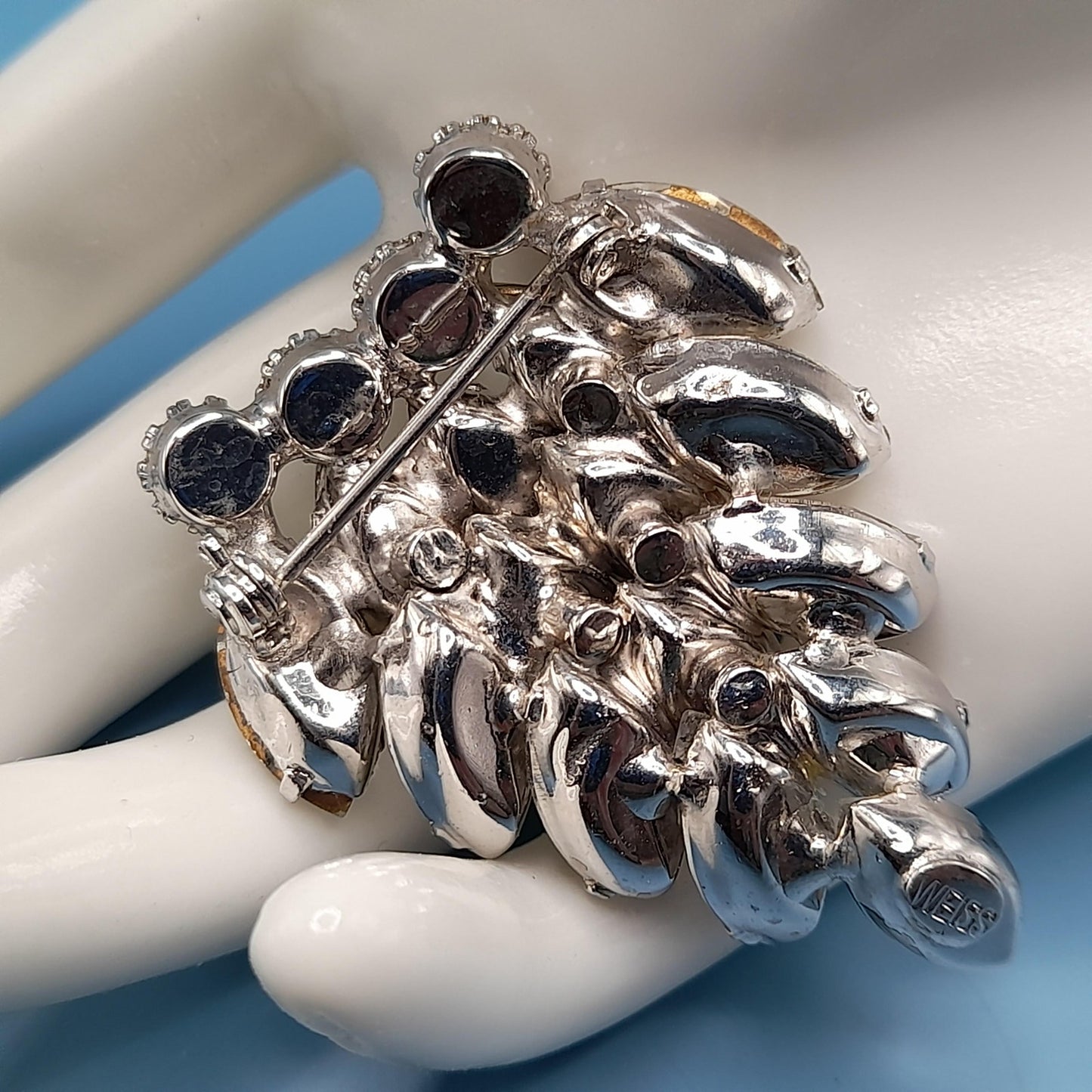 Vintage WEISS Wedding Brooch, Clear Crystal Rhinestones, Rhodium Plated, 2 Inches, 1960s