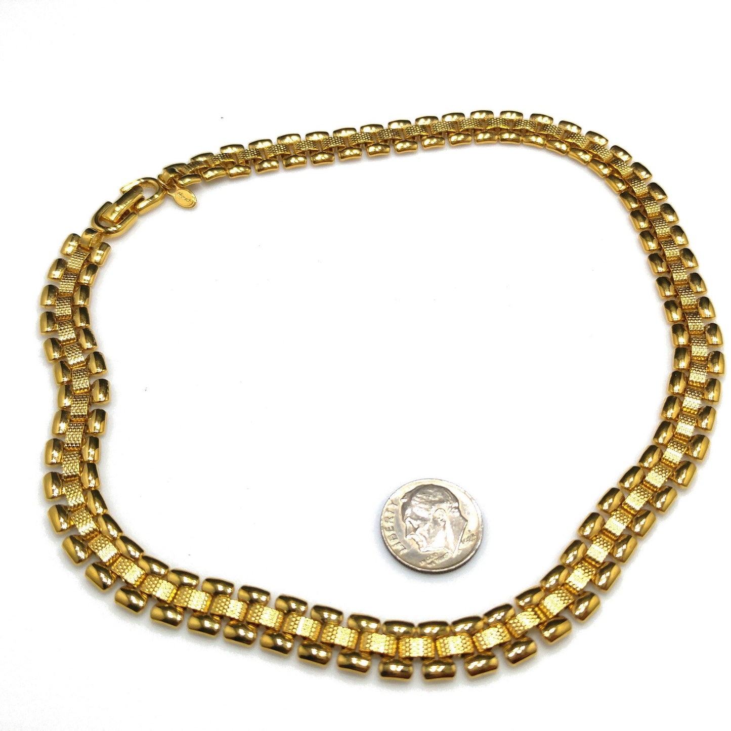 Vintage Monet Interlocking Chain Choker Necklace, Gold Plated, 1970s Vintage
