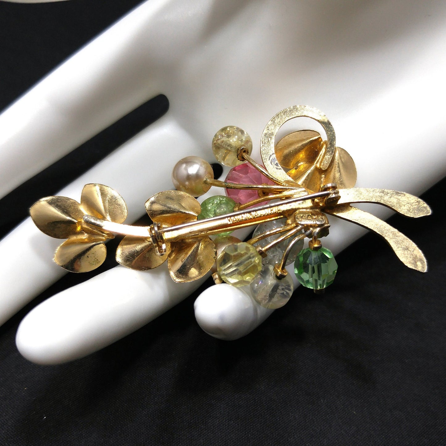Kramer Made in Austria Floral Brooch, Rhinestones & Enamel Pastels 1950s Vintage