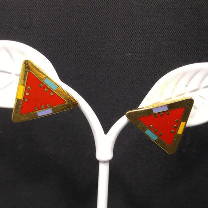 Laurel Burch "For Marie" Geometric Post Earrings, Gold Plated, 1980s Vintage Jewelry