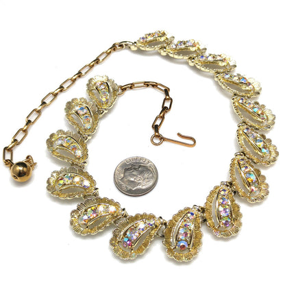 Vintage 1960s Aurora Borealis Rhinestone Gold Plated Choker Necklace 16"