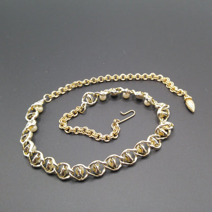 Mid-Century Faux Pearl AB Rhinestone Necklace, Aurora Borealis, 1960s Vintage Jewelry