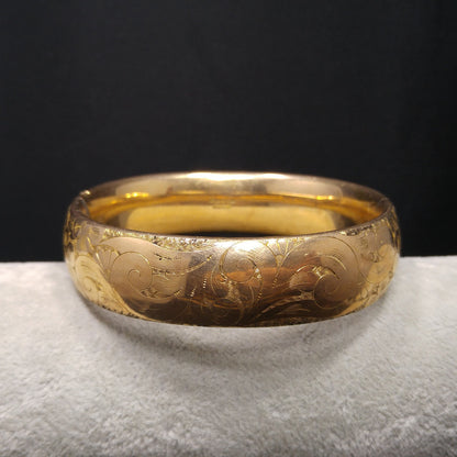 MH & Co. Gold Shell Victorian Hinged Bracelet, Early 1900s Antique Jewelry