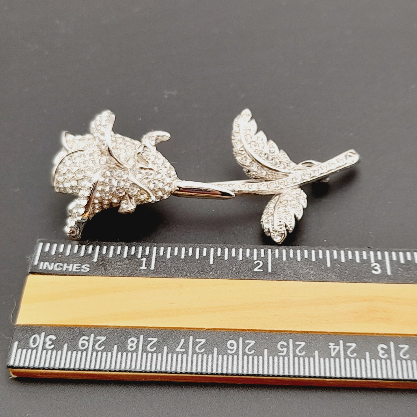 Vintage Nolan Miller Anniversary Rose Pave Crystal Rhinestone Pin Brooch