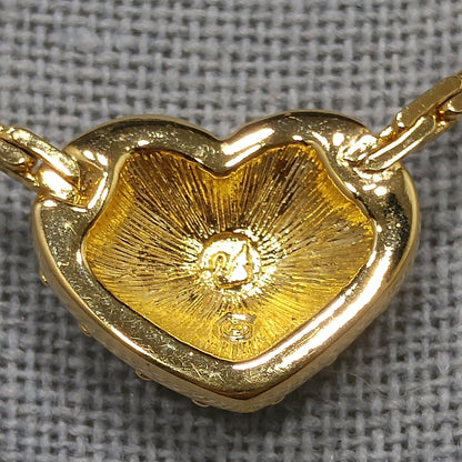 Swarovski Swan Logo Heart Necklace, Pavé Rhinestones, Gold Plated, 1990s Vintage