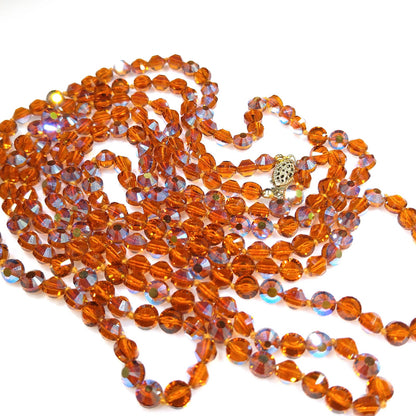 Topaz Austrian Crystal Beaded Necklace, 60 Inches, Aurora Borealis, 1960s Vintage Jewelry