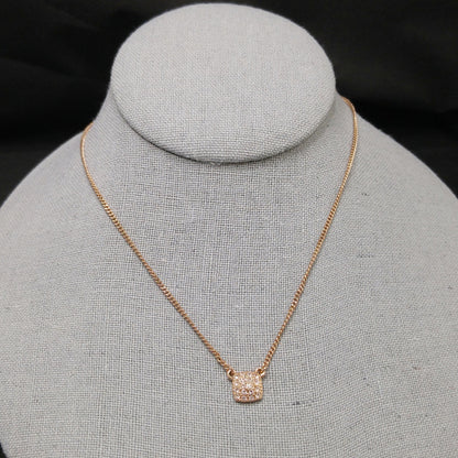 Givenchy Rose Gold Pendant Necklace – Pave Clear Rhinestones – 1990s Vintage Jewelry