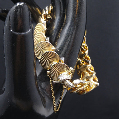 Boucher Deco Fan Bracelet, Clear Rhinestones, Overlapping Links, 1960s Vintage Jewelry