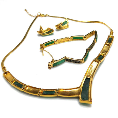 Vintage 14K Gold Plated Gemstone Jewelry: Necklace, Bracelet, Post Earrings, 1990s Vintage Jewelry
