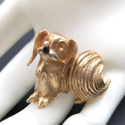 Eisenberg Pekinese Dog Brooch, Gold Plated, 1950s Vintage Jewelry