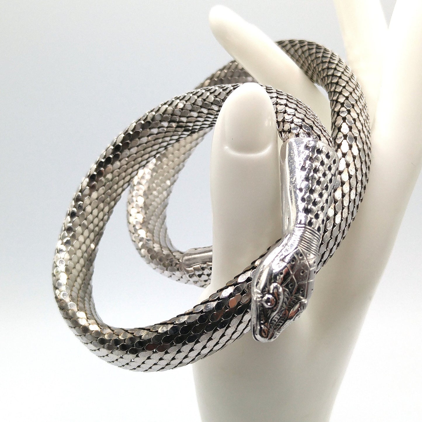 Whiting & Davis Snake Mesh Necklace Bracelet 1970s Egyptian Revival Book Piece