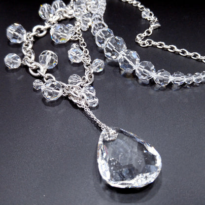 Vintage Swarovski Swan Logo Long Crystal Necklace Teardrop Pendant 1990s