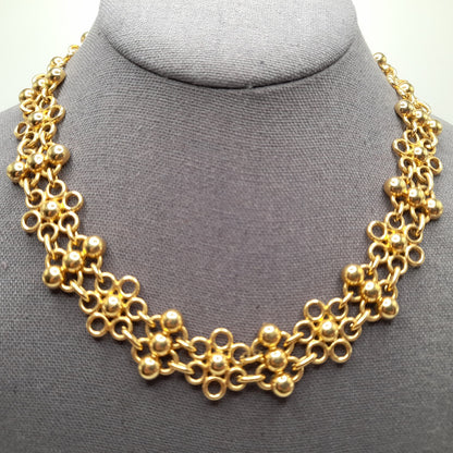 Vintage Monet Designer Matte Gold Plate Etruscan Style Choker Collar Necklace