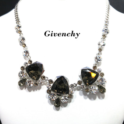Givenchy Smoky Rhinestone Choker Necklace – 1990s Vintage Jewelry, Rhodium Plated Adjustable Length 16–19 Inches