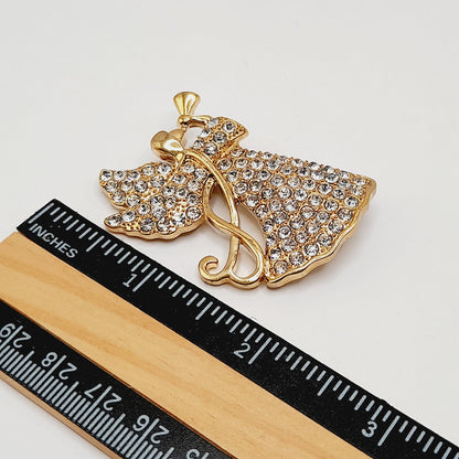 Vintage MONET Rhinestone Angel Brooch Gold Tone Holiday Pin 2 Inch