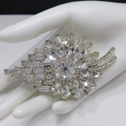 Juliana Heirloom Large Clear Rhinestone Brooch, D & E Jewelry, Rhodium Plated, Wedding
