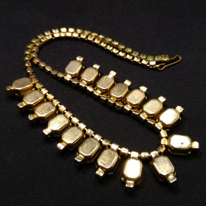 Jonquil Rhinestone Frosty Glass Necklace, 1960s Vintage Jewelry
