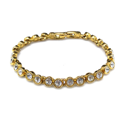 Vintage Swarovski Bracelet – Clear Rhinestone Bezel Set – Gold Plated Link