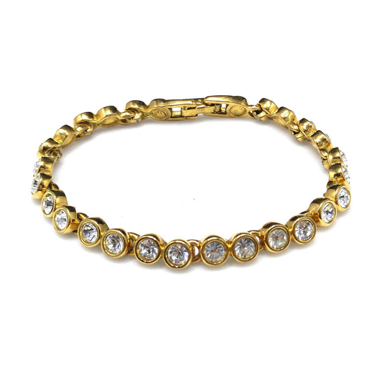 Vintage Swarovski Bracelet – Clear Rhinestone Bezel Set – Gold Plated Link
