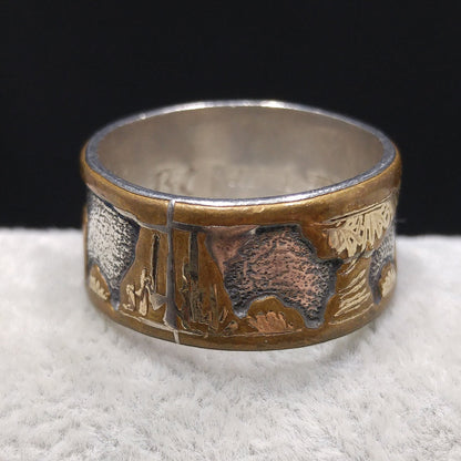 Floyd & Lloyd Becenti Navajo Ring, US Size 8 1/2, Gold Fill Sterling, 1990s Vintage Jewelry