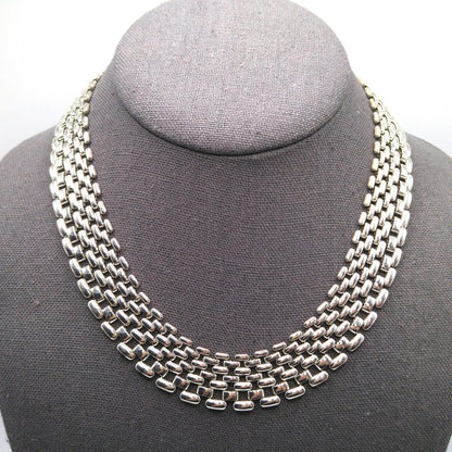 Vintage Interlocking Choker Necklace, Rhodium Plated, 1980s, Silver Tone