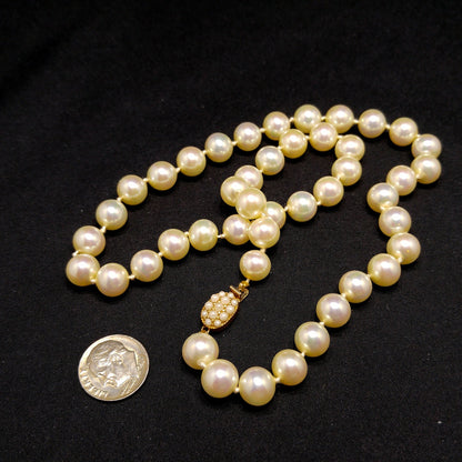 Ciner Hand Knotted Japanese Faux Pearl Necklace, Seed Pearl Clasp, 1960s Vintage Jewelry