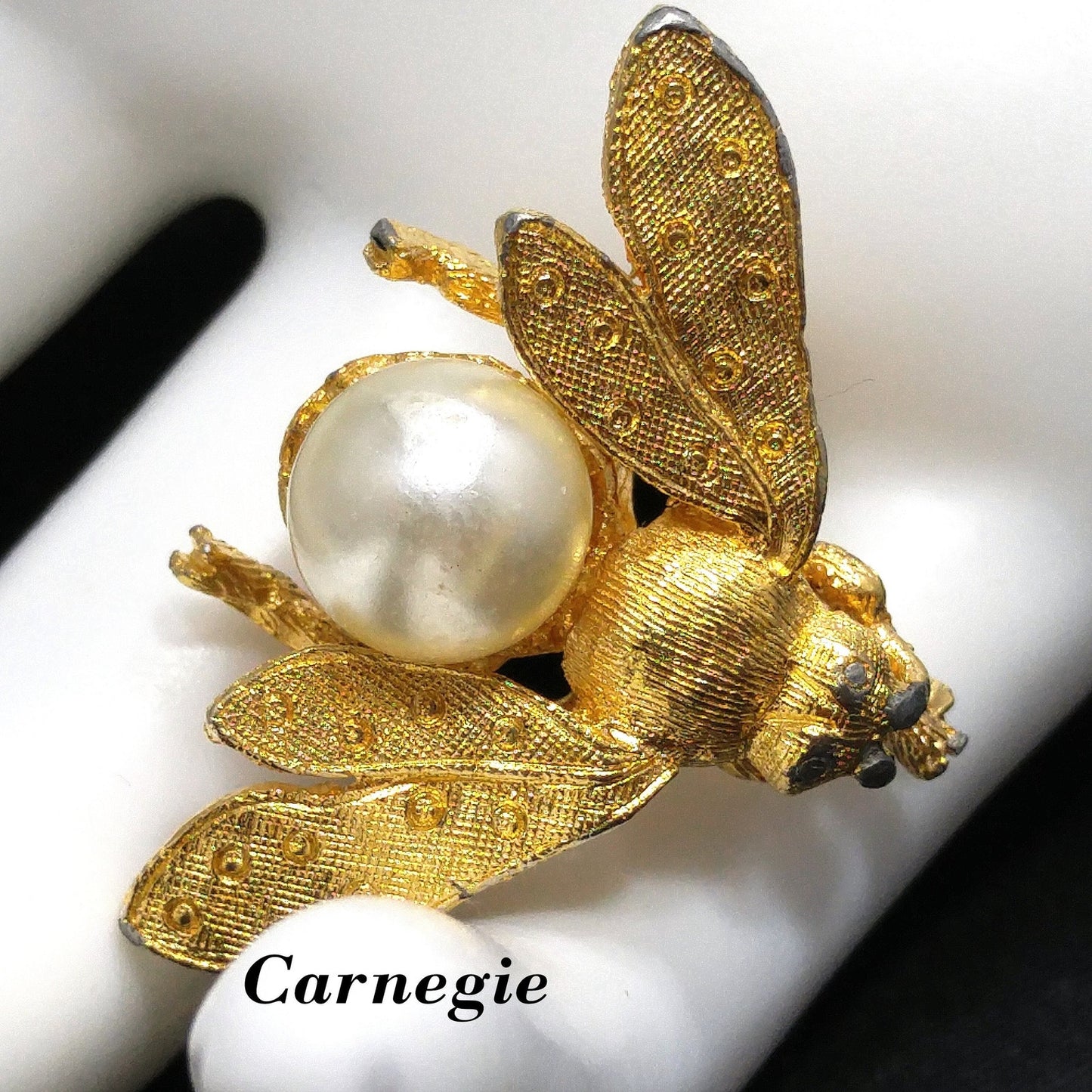 Vintage Hattie Carnegie Insect Brooch, Faux Pearl, 1960s Vintage Jewelry