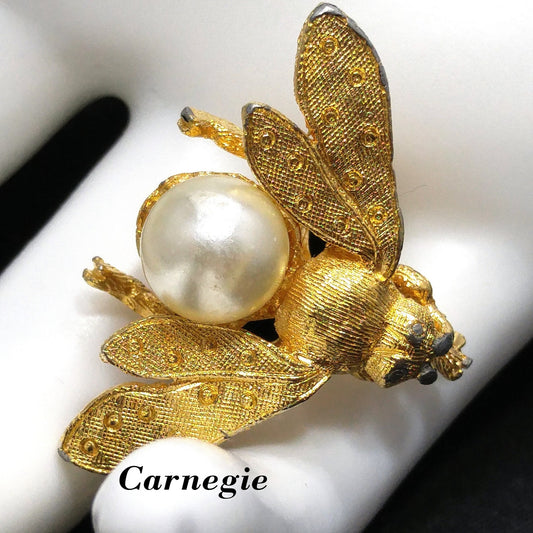 Vintage Hattie Carnegie Insect Brooch, Faux Pearl, 1960s Vintage Jewelry