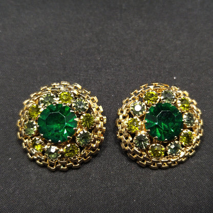 Weiss Emerald Green Rhinestone Earrings, Peridot Rhinestones, 1950s Vintage