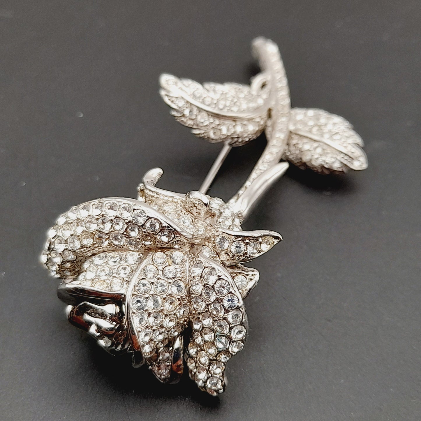 Vintage Nolan Miller Anniversary Rose Pave Crystal Rhinestone Pin Brooch