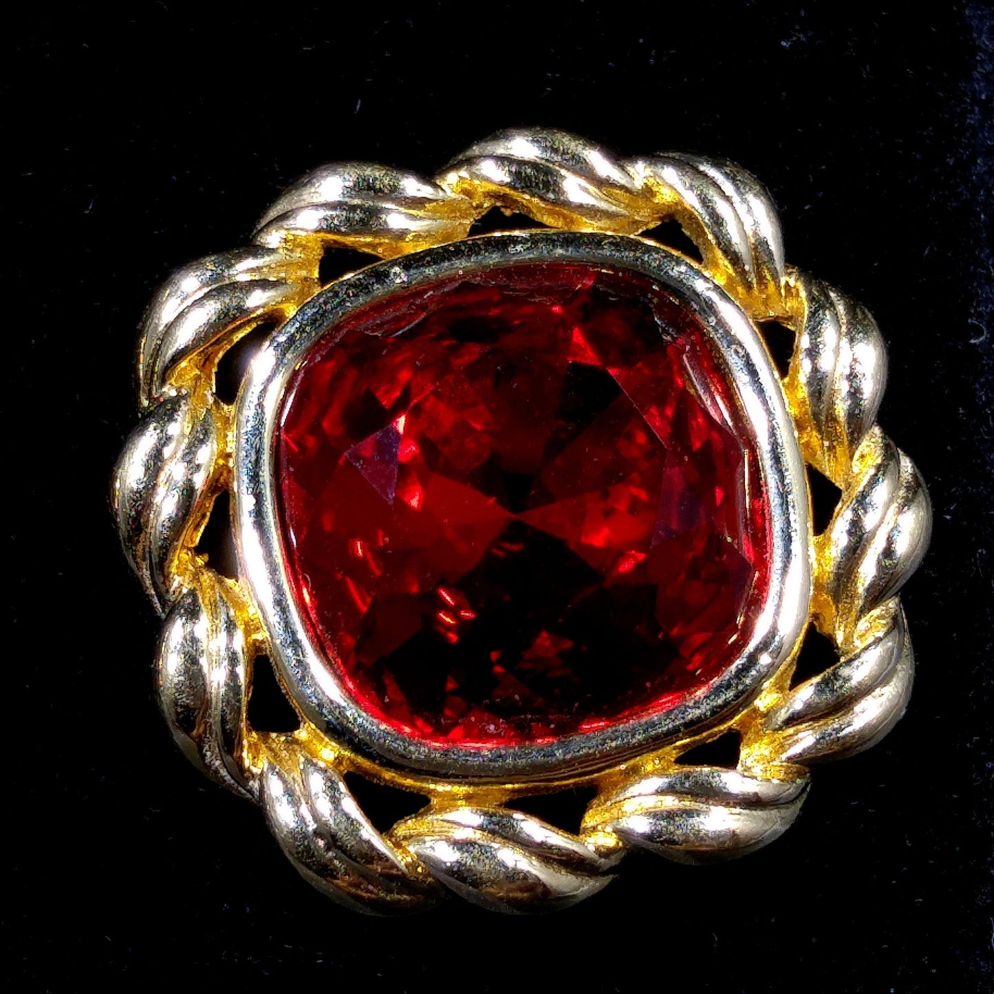 Swarovski Red Crystal Earrings, Gold Plated, Stamped SAL, 1970s Vintage Jewelry
