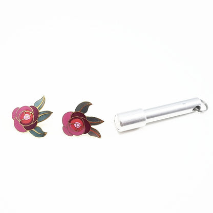 Vintage Laurel Burch "Deco Rose" Earrings, Gold Cloisonne Posts, Gold Plated