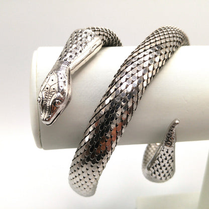 Whiting & Davis Snake Mesh Necklace Bracelet 1970s Egyptian Revival Book Piece