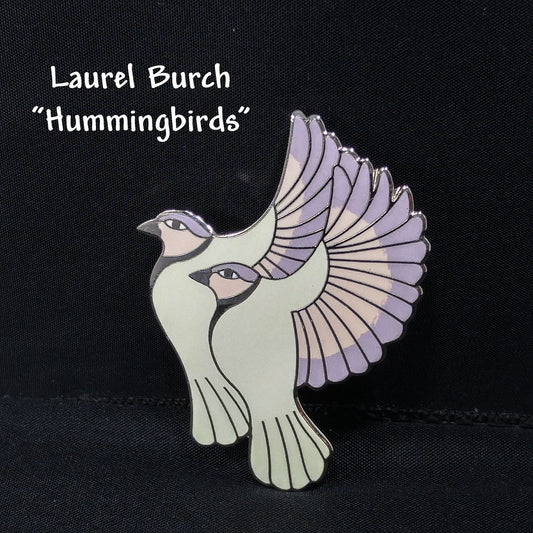 Vintage Laurel Burch "Hummingbirds" Pendant Brooch, White Gold Cloisonne, 1980s